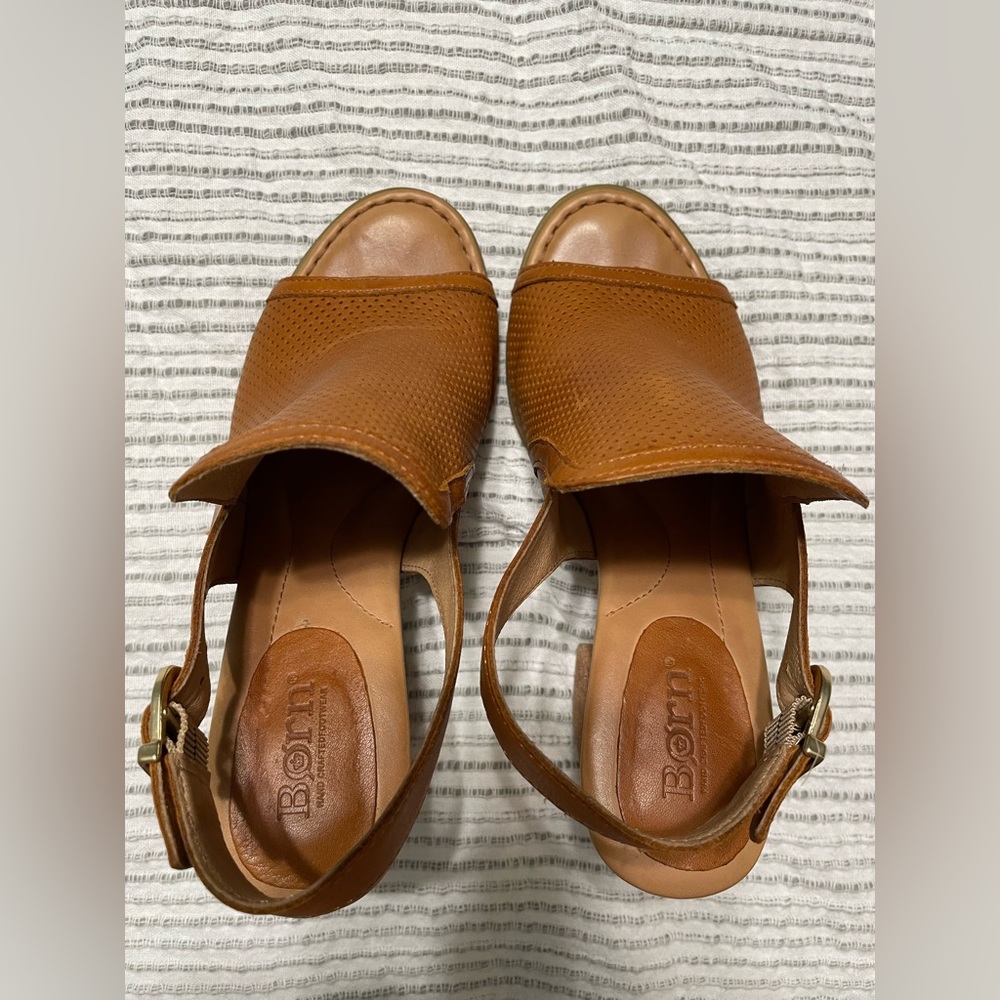 Born slingback camel color block heel